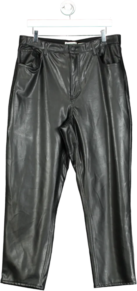 Abercrombie & Fitch Black The Ankle Straight Ultra High Rise Curve Love Vegan Leather Trousers UK 16