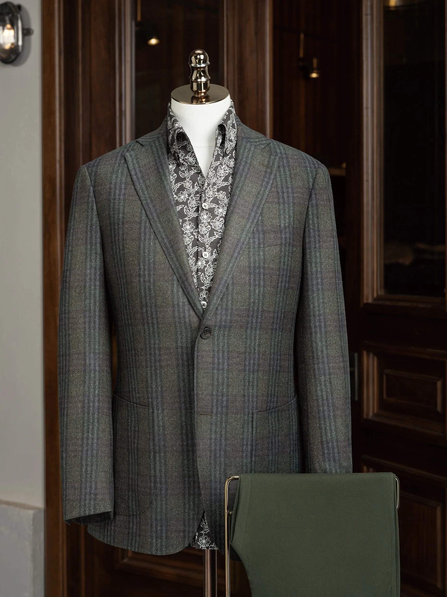 Checked Wool Jacket & Olive Trousers
