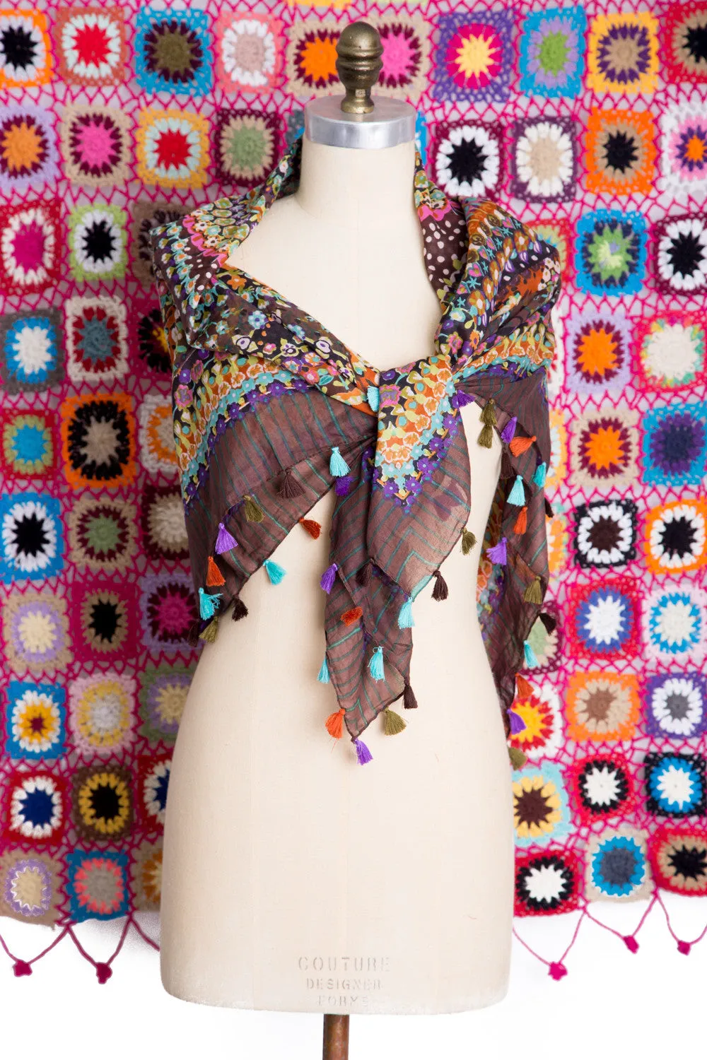 Floral Tassel Scarf in Earth