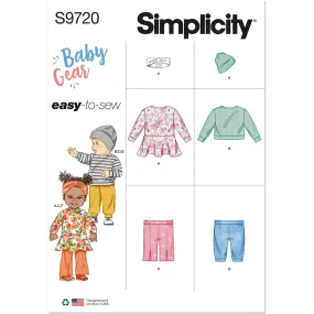 Simplicity Sewing Pattern S9720 Babies' Knit Dress, Top, Pants, Hat and Headband in Sizes S-M-L