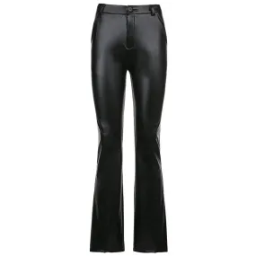 Street Trending New Basic Wide-leg Bootcut Leather Pants