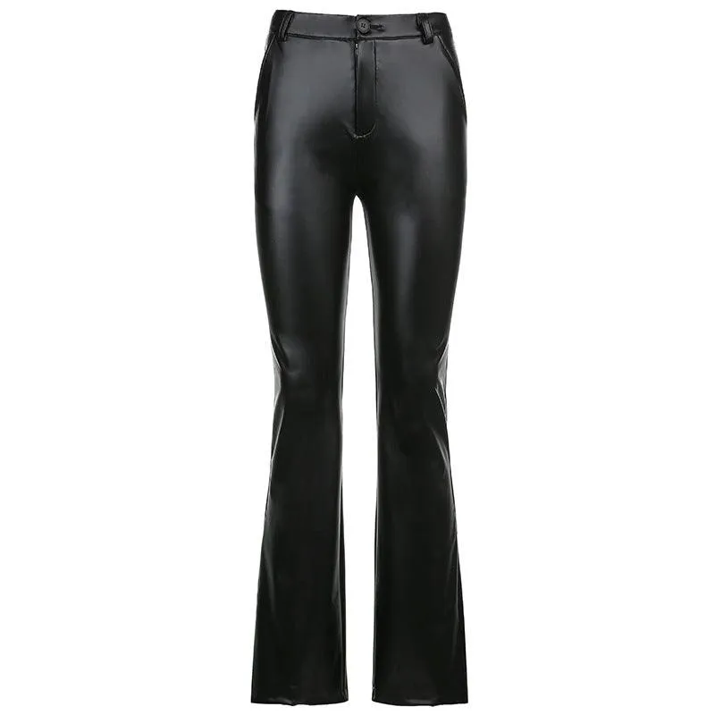 Street Trending New Basic Wide-leg Bootcut Leather Pants