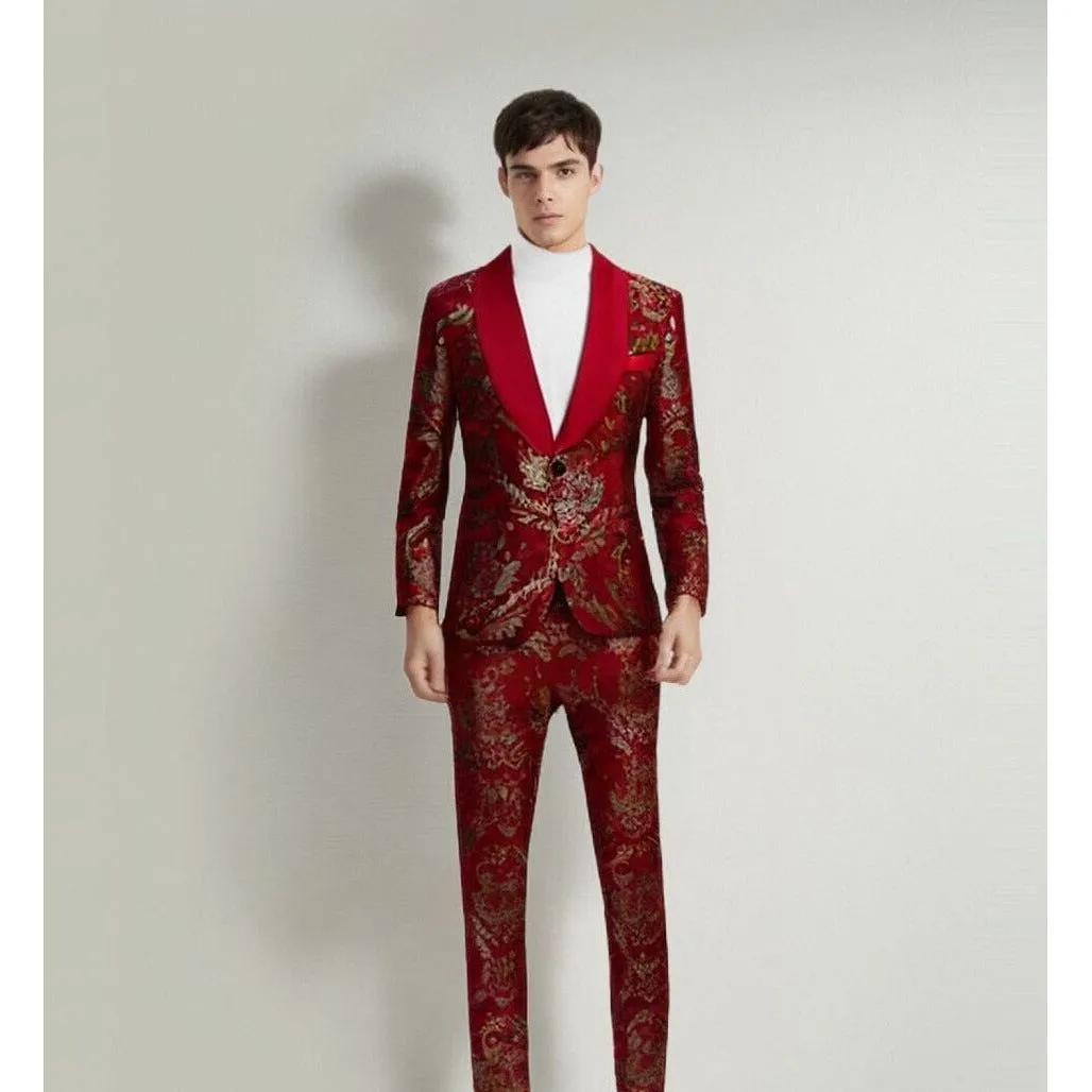 The Claret Jacquard Slim Fit Two-Piece Suit