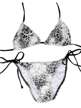 White Snake Two Piece String Bikini Swimsuit Set
